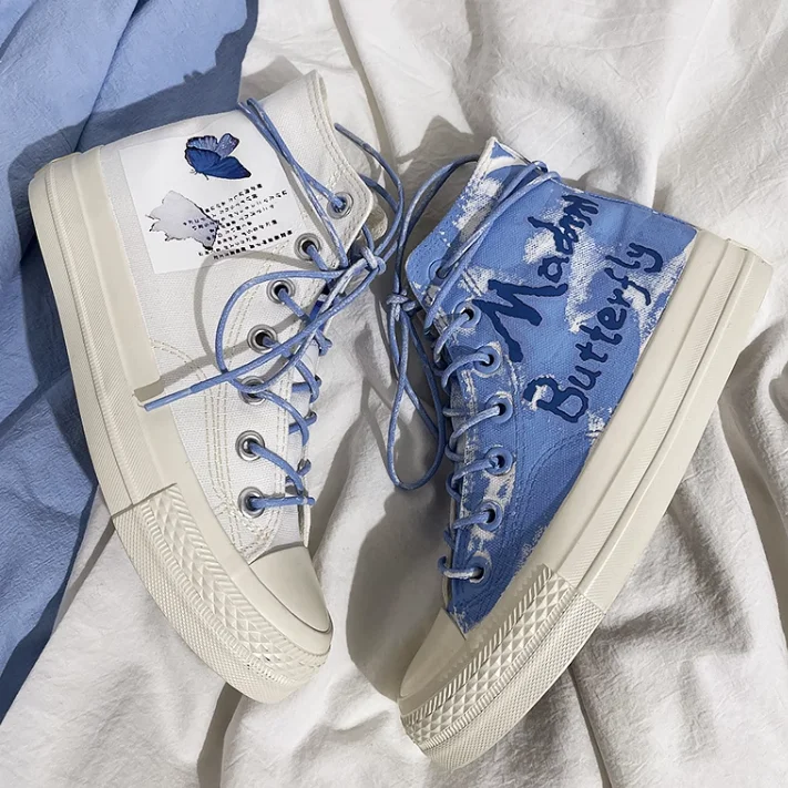 Trendy Sports Footwear Japanese Harajuku Graffiti Butterfly High-top Canvas Shoes