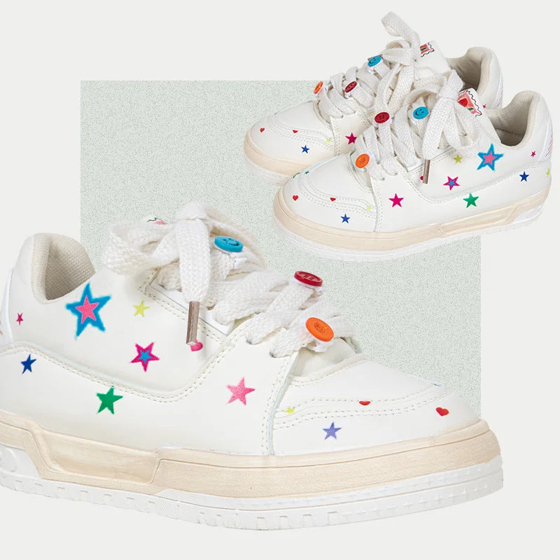 Cozy Winter Shoes Womens Star Print Lace-Up Platform Sneakers