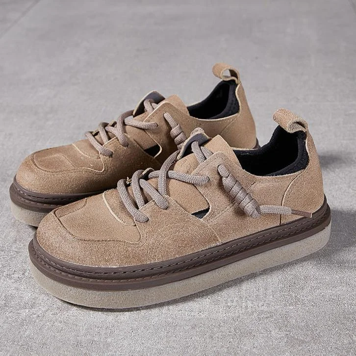 High Heels Collection Women's Cow Leather Casual Walking Shoes Lace-up Retro Anti-Slip Flat Sneakers High Heels Collection Women's Cow Leather Casual Walking Shoes Lace-up Retro Anti-Slip Flat Sneakers