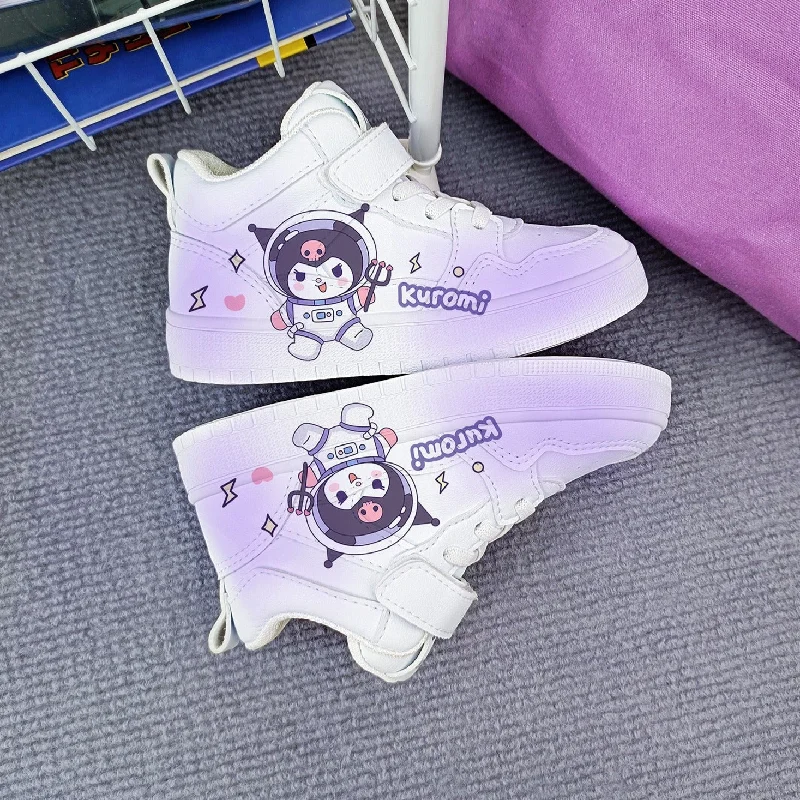 Vintage Boots Collection Girls Kawaii Cartoon Kuromi Student Sneakers Kids Size with Velcro Fastener