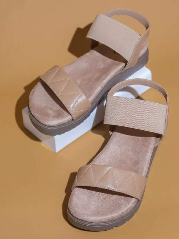 Comfortable Sports Shoes Women Beige Textured Open Toe Flats