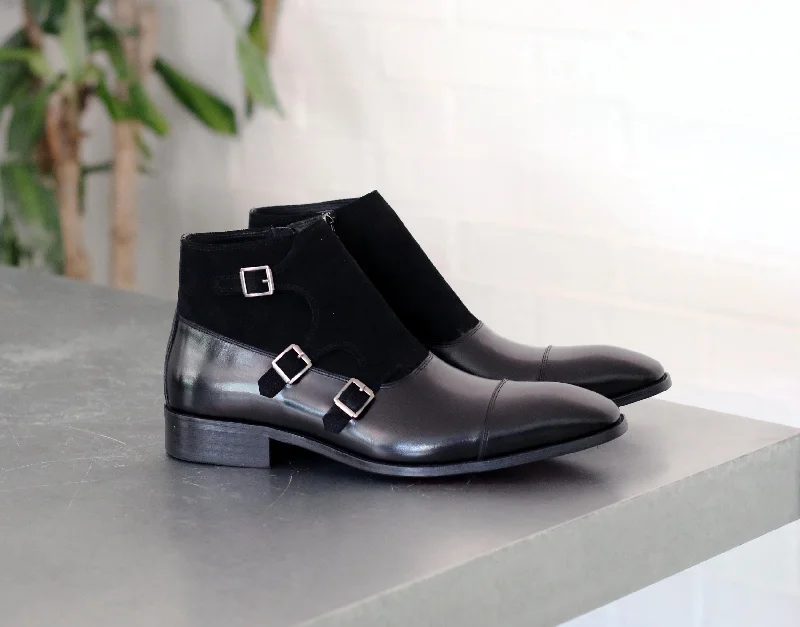 Comfortable Loafers For Work Burnished Calfskin & Suede Slip-On Chukka Boot Black