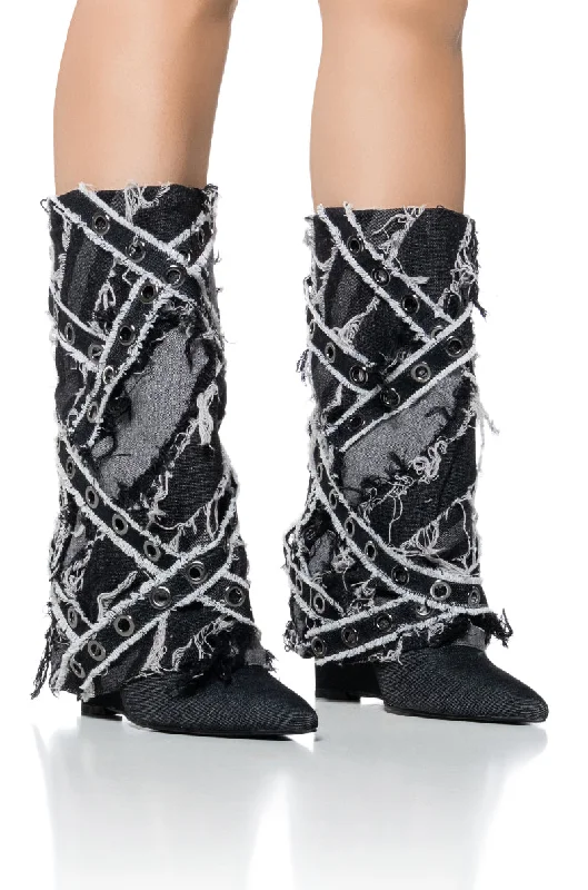 Vintage Sneakers Collection AZALEA WANG BARRACUDA BLACK DISTRESSED STRAPPY BOOTIE