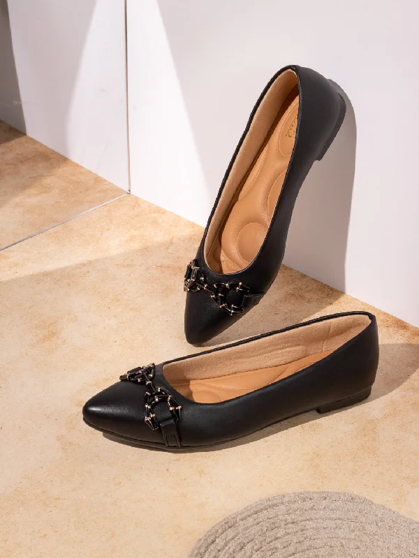 Formal Wedding Shoes Womens Black Solid Pointed Toe Party Wear Flat Ballerinas