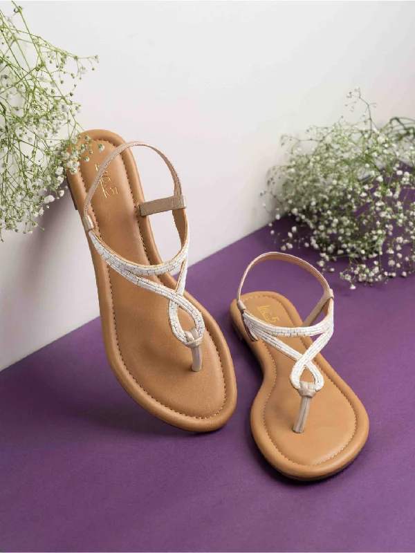 Stylish Sneakers For Running Womens Beige Casual Solid Round Toe Flats