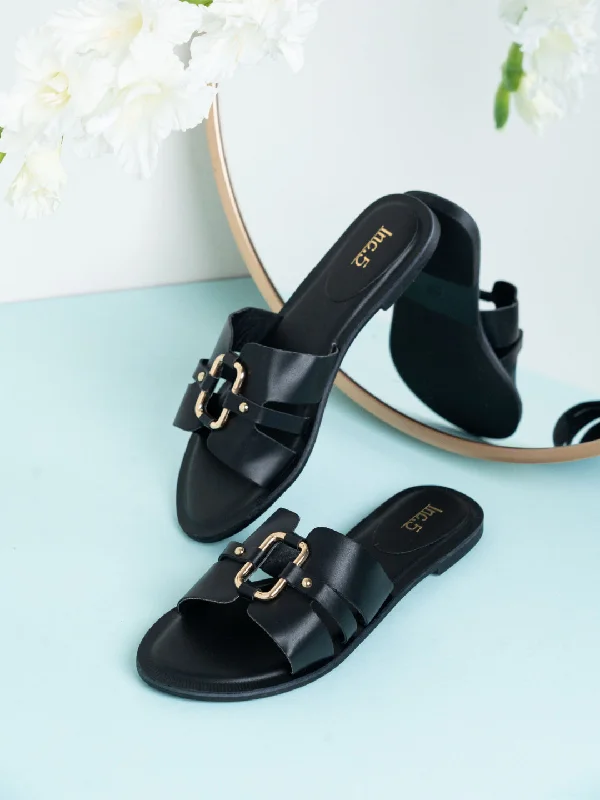 Vintage Sneakers Collection Womens Black Casual Solid Open Toe Flats