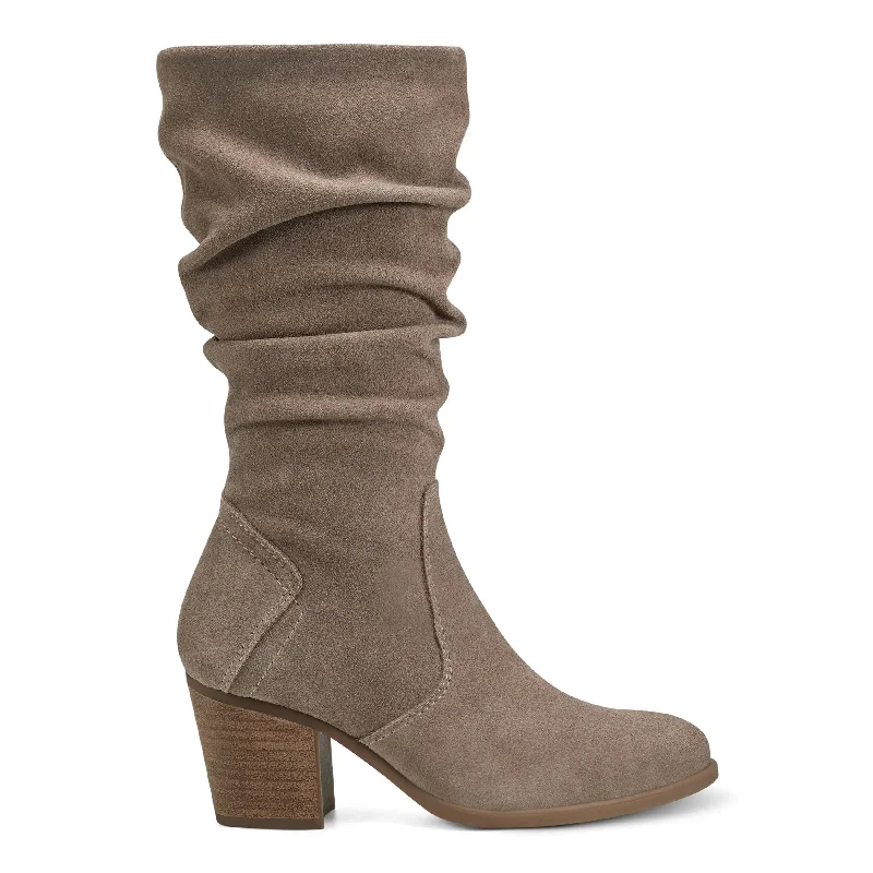 Durable Work Boots Vine Block Heel Almond Toe Casual Boots