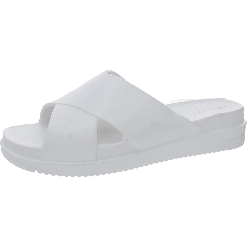 Outdoor Athletic Shoes Sun + Stone Womens Vinyl Embossed Footbed Slide Sandals