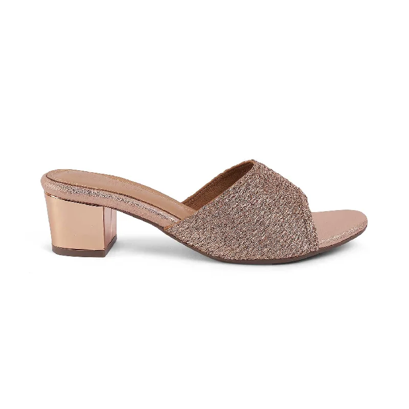 High Quality Sneakers Tresmode Shimmer Champagne Women's Dress Block Heel Sandals