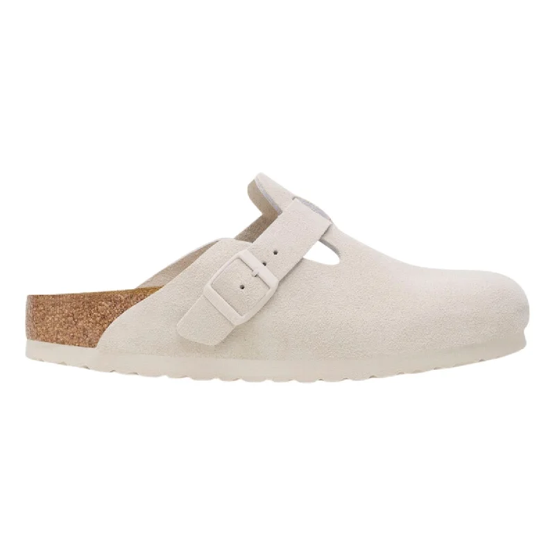 Comfortable Snow Boots Birkenstock Women's Boston Antique White Suede Soft Footbed