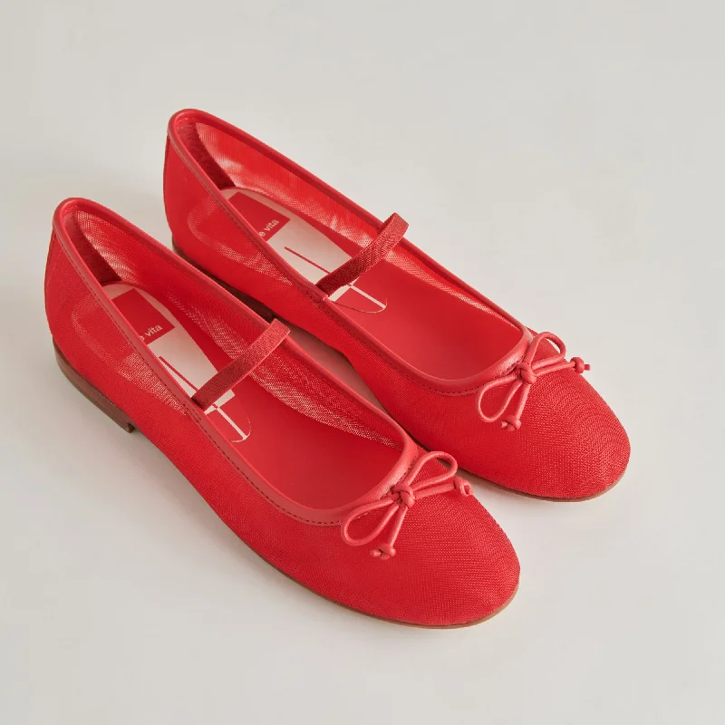 Comfortable Walking Sandals CADEL BALLET FLATS RED MESH