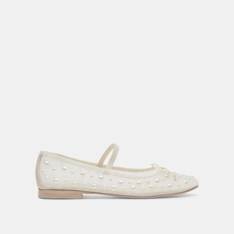 Comfortable Flats For Work CADEL PEARL BALLET FLATS IVORY MESH
