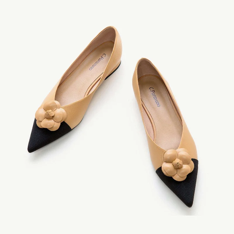 Formal Leather Shoes Camellia Flats (Aida)