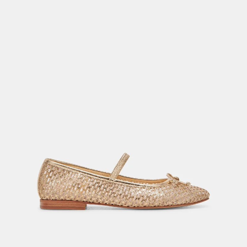 Comfortable Snow Boots CARIN RAFFIA BALLET FLATS GOLD RAFFIA