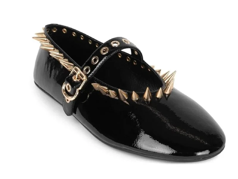Luxury Leather Sneakers Jeffrey Campbell: Dancer Spike in Black Crinkle Patent & Gold