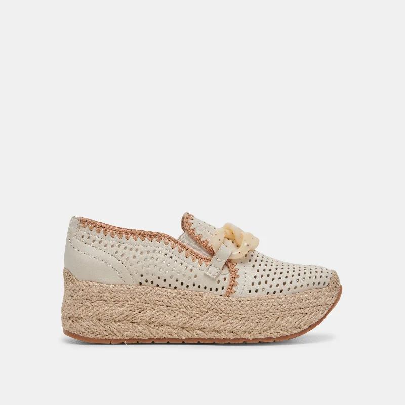 Comfortable Flip Flops JHENEE ESPADRILLE SNEAKERS IVORY PERFORATED NUBUCK