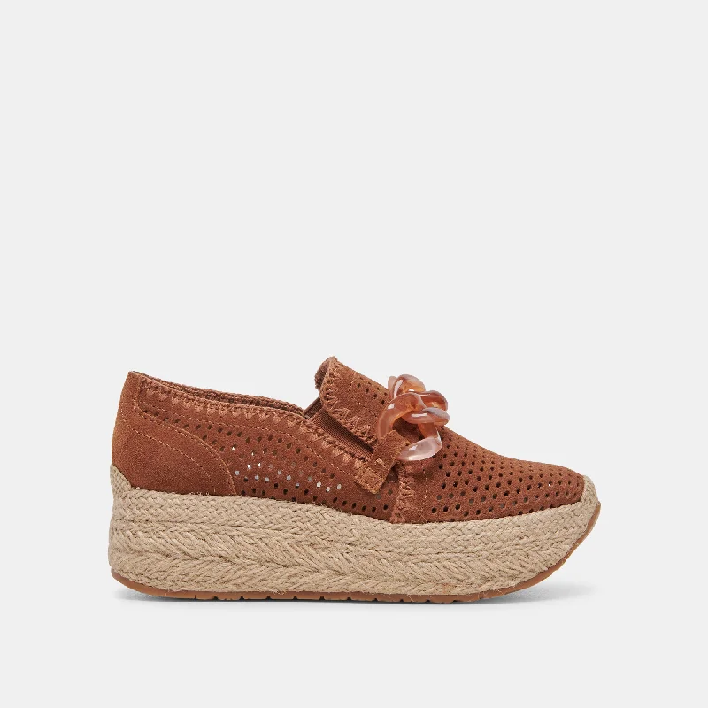 Comfortable Walking Shoes JHENEE ESPADRILLE SNEAKERS PECAN PERFORATED SUEDE