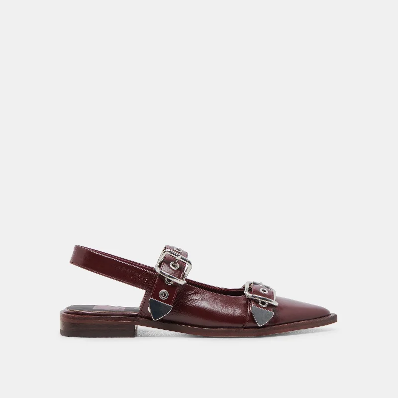 Fashionable Ankle Boots LABELL FLATS BURGUNDY CRINKLE PATENT