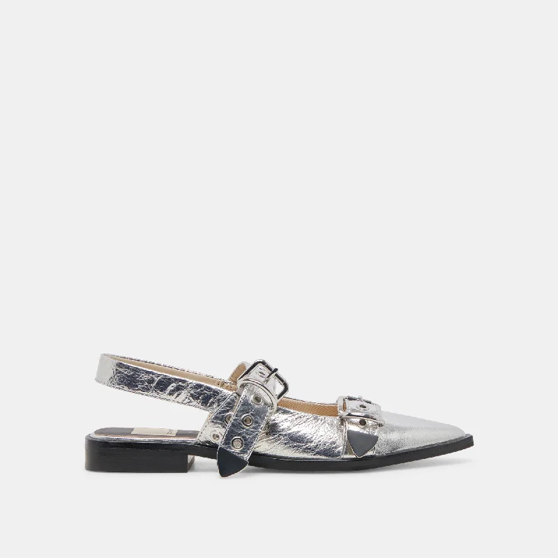 Breathable Sports Shoes LABELL FLATS SILVER DISTRESSED LEATHER