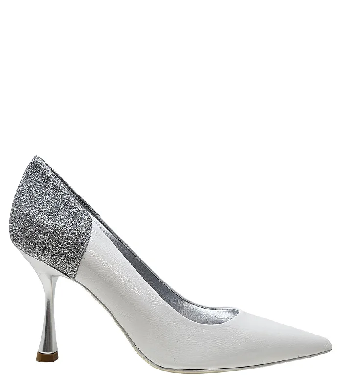 Comfortable Heeled Shoes Alena White/Silver High Heel Glitter Pump