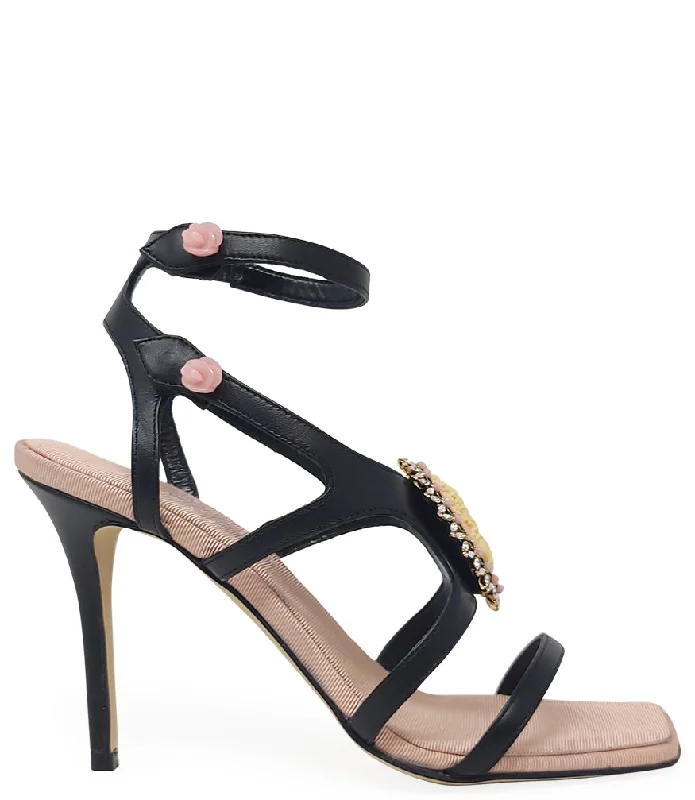 Comfortable Snow Sneakers Black Pink High Heel  Leather With Cameo Detail