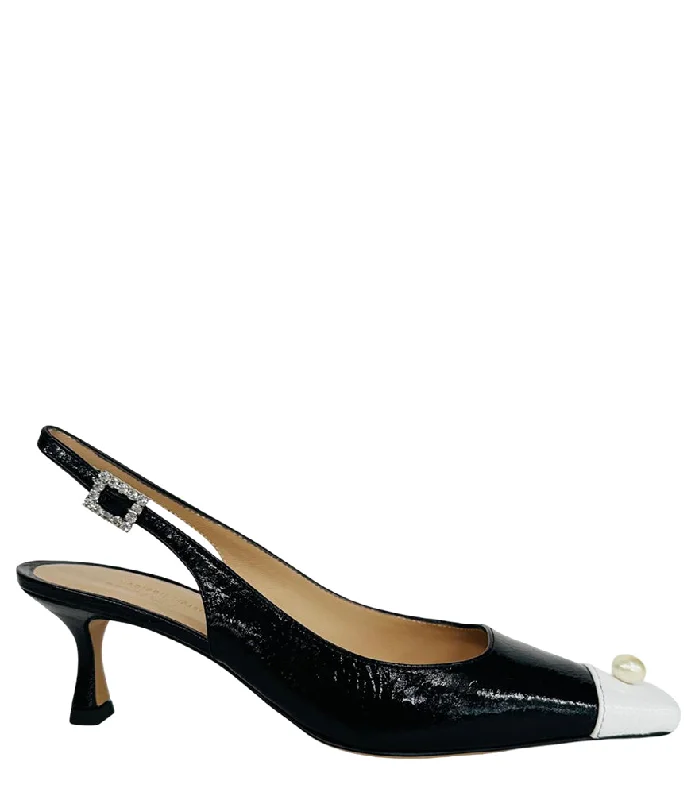 Luxury Sneakers For Sale Black/White Sling Back Kitten Heel With Pearl