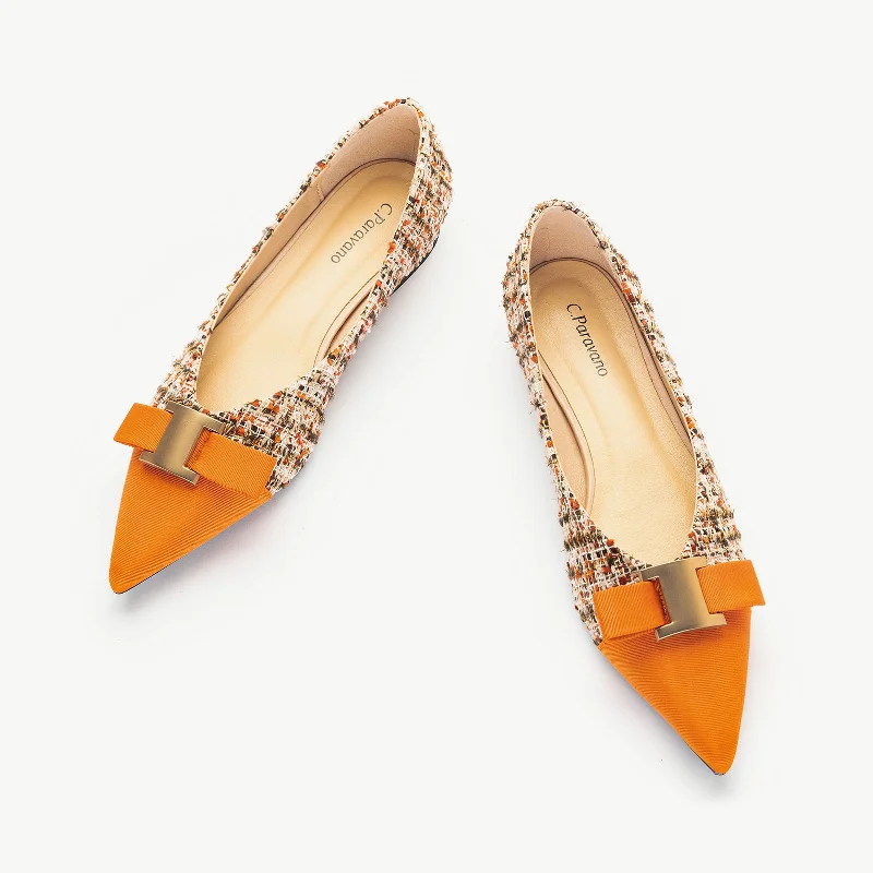 Summer Flip Flops Metal Tie Tweed Flats (Aida)