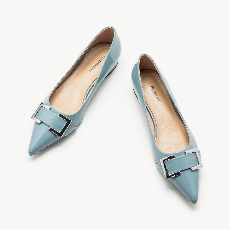 Fashionable Sneakers Collection Patent Metal Tie Flats (Aida)