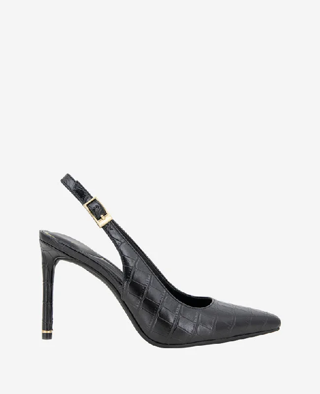 Comfortable Casual Shoes Quinnly Leather Croco Heel Slingback