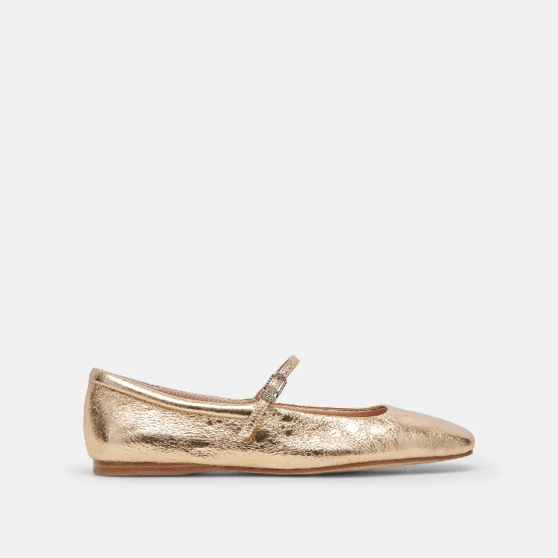 Comfortable Snow Boots REYES WIDE BALLET FLATS GOLD DISTRESSED LEATHER