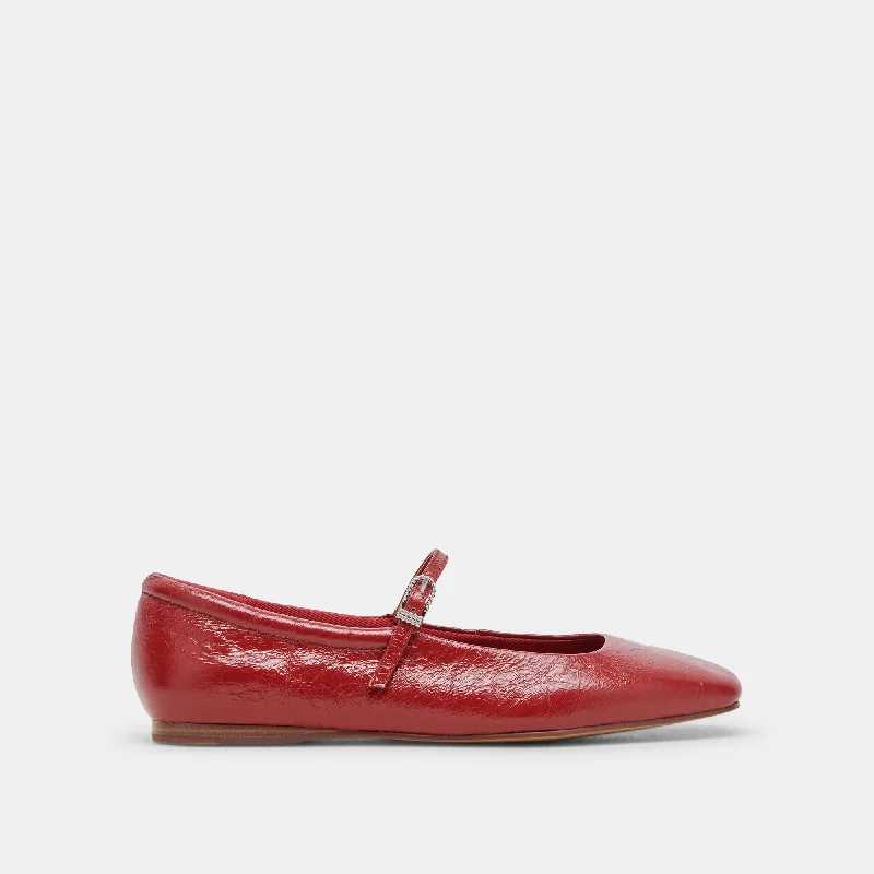 Comfortable Slippers Online REYES WIDE BALLET FLATS RED CRINKLE PATENT
