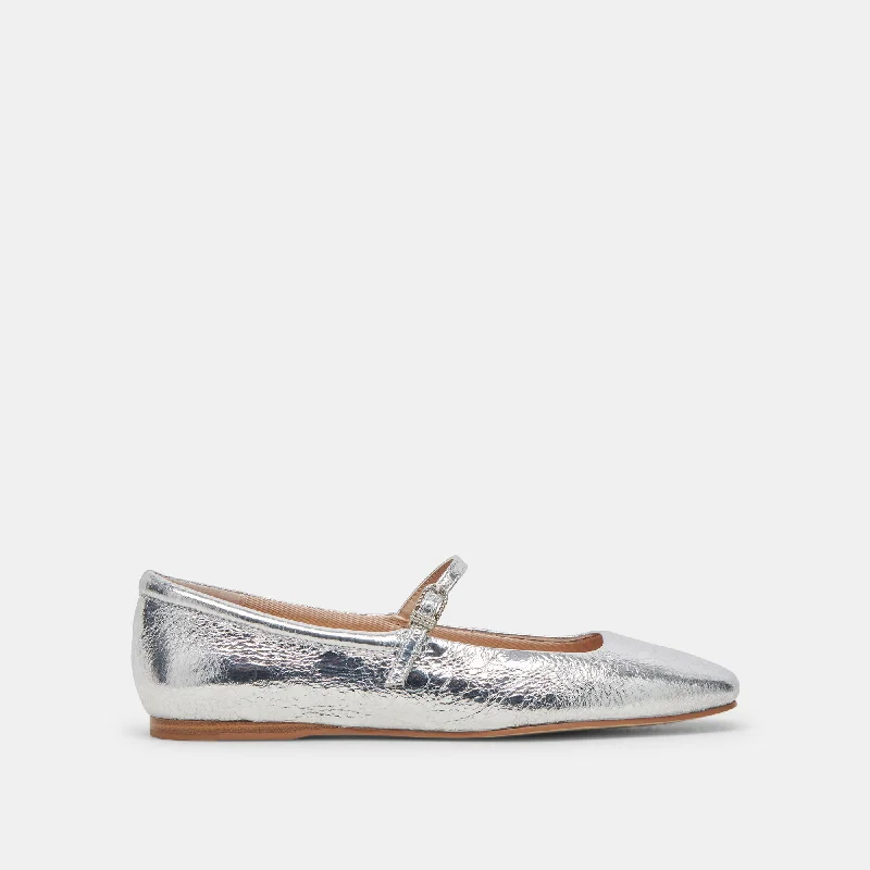 Sporty Running Shoes REYES WIDE BALLET FLATS SILVER DISTRESSED LEATHER