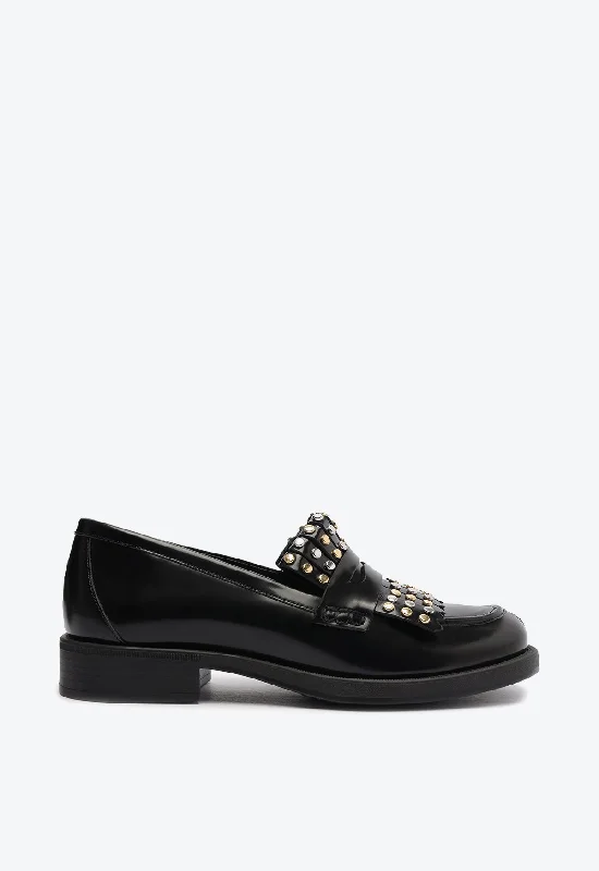 Black Dress Shoes Ripple Leather Flat