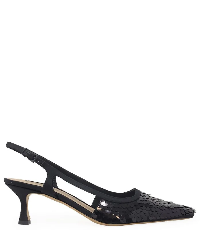 Stylish Running Footwear Roberto Festa Black Sequence Snip Toe Slingback Heel
