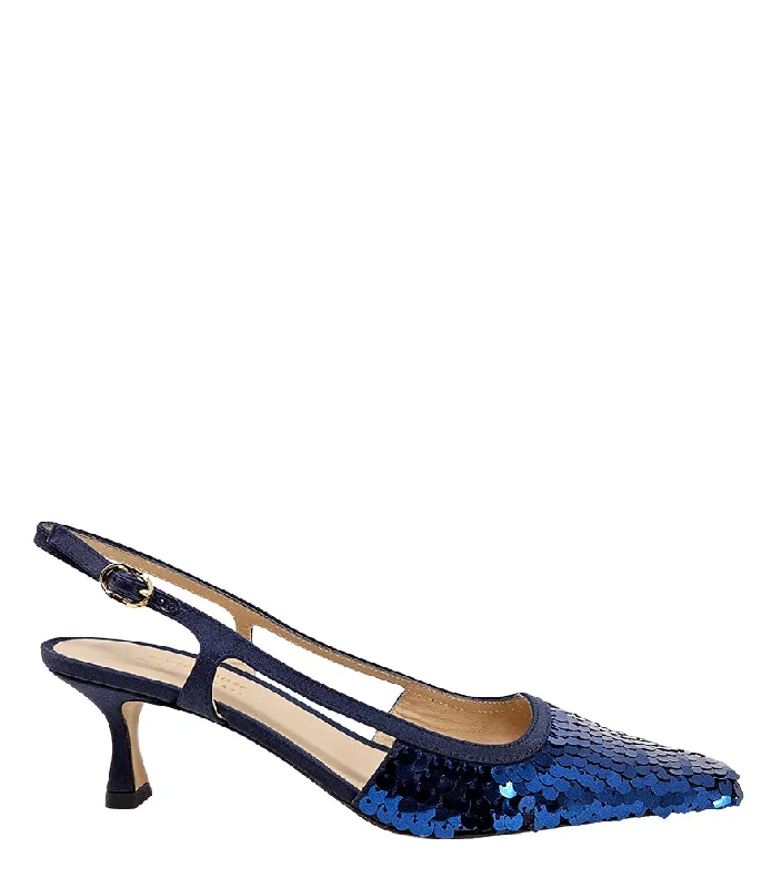Waterproof Loafers Roberto Festa Navy Sequence Snip Toe Slingback Heel