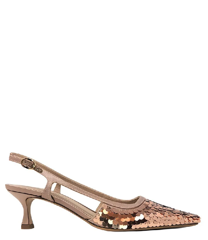 Comfortable Flip Flops Roberto Festa Gold Sequence Snip Toe Slingback Heel