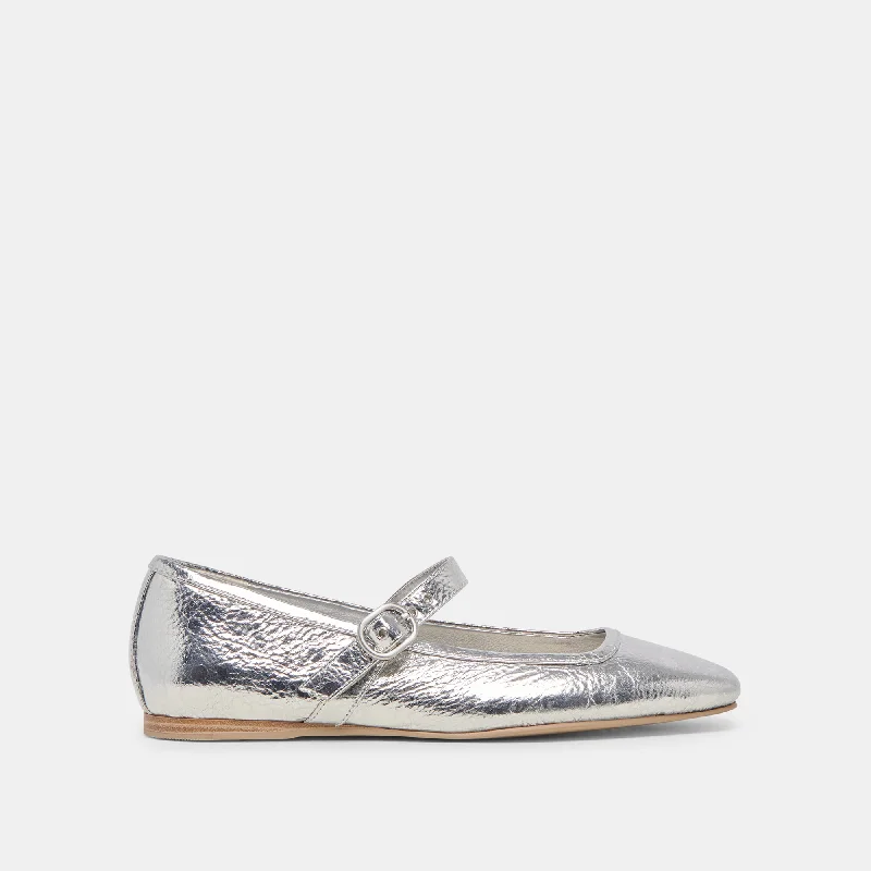 Formal Dress Shoes RODNI BALLET FLATS SILVER DISTRESSED LEATHER