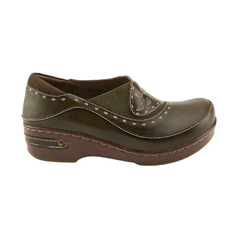 Fashionable Work Boots Spring Step L'artiste Women's Burbank Clogs - Olive Green