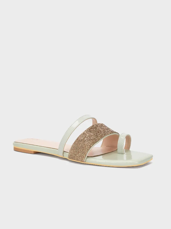 Comfortable Heeled Shoes Women's "AKIKO" Crystals Stylish Slippers