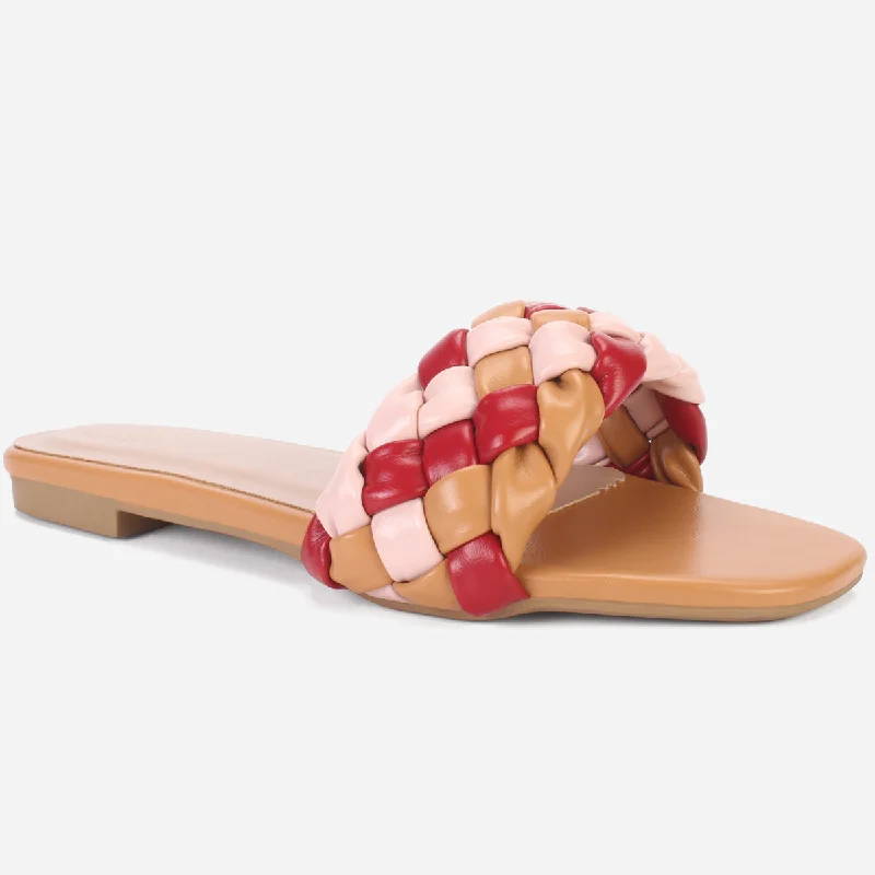 Black Dress Shoes Womens "AMUNET" Braided Open Toe Summer Slippers