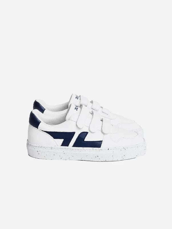 Comfortable Snow Boots Alpha Vegan Leather Velcro Sneakers | Navy Blue
