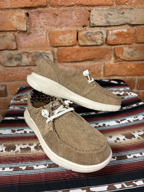 Trendy Lace-Up Shoes Ariat Women's Tan Corduroy Hilo Moc Toe Casual Shoes 10053703
