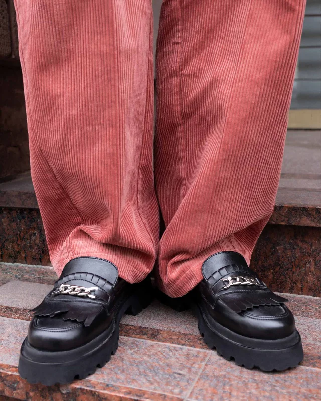 Comfortable Sports Shoes Chunky Loafers Black Grape Leather Loafers