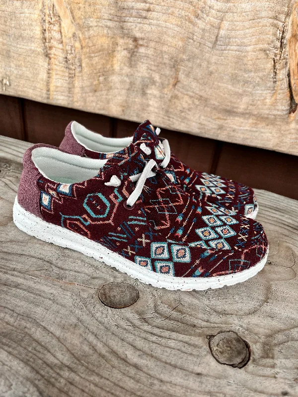 Comfortable Snow Boots Roper Women's Eva Moc Red Wine Aztec Lace Up Hang Loose Shoe 1793-3077 Comfortable Snow Boots Roper Women's Eva Moc Red Wine Aztec Lace Up Hang Loose Shoe 1793-3077