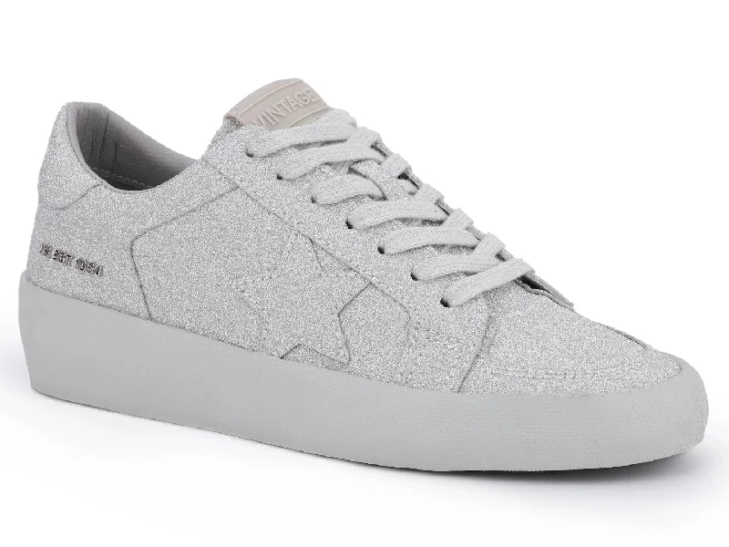 Trendy High Top Sneakers Vintage Havana: Kara in Silver