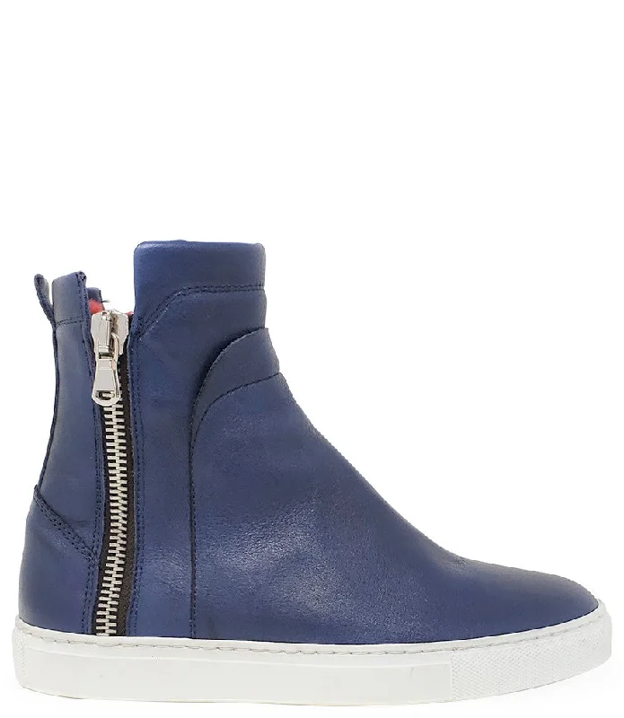 Breathable Hiking Boots Navy Leather Double Zip Shearling Sneaker