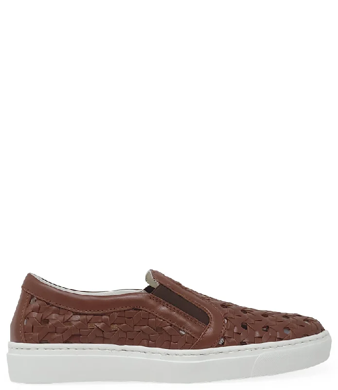 High Quality Sneakers Tan Leather Woven Sneaker