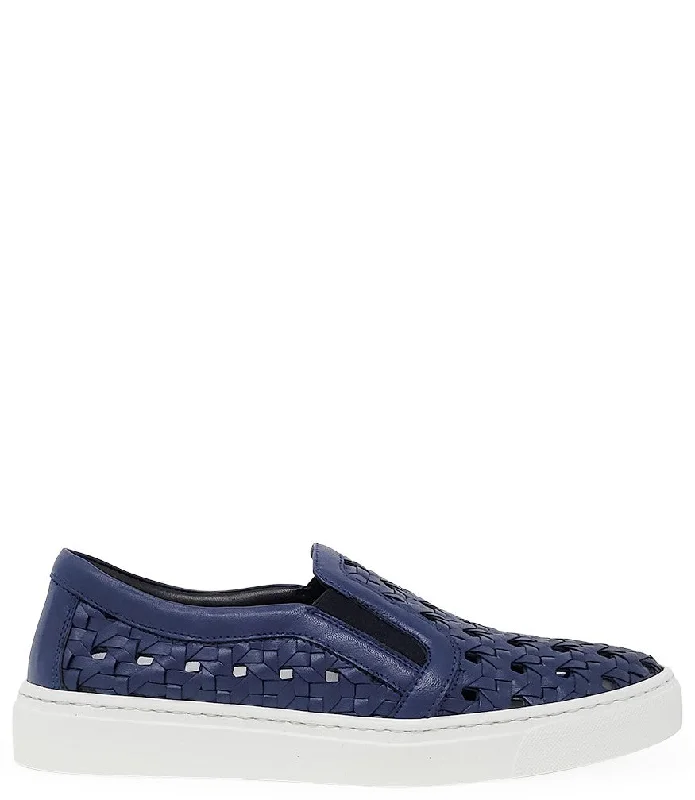 Stylish Running Footwear Navy Leather Woven Sneaker