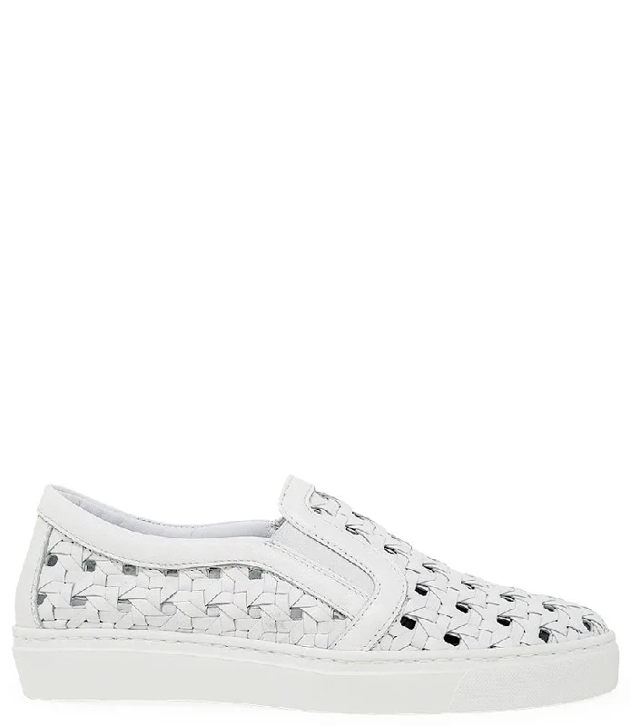 Durable Snow Boots White Leather Woven Sneaker