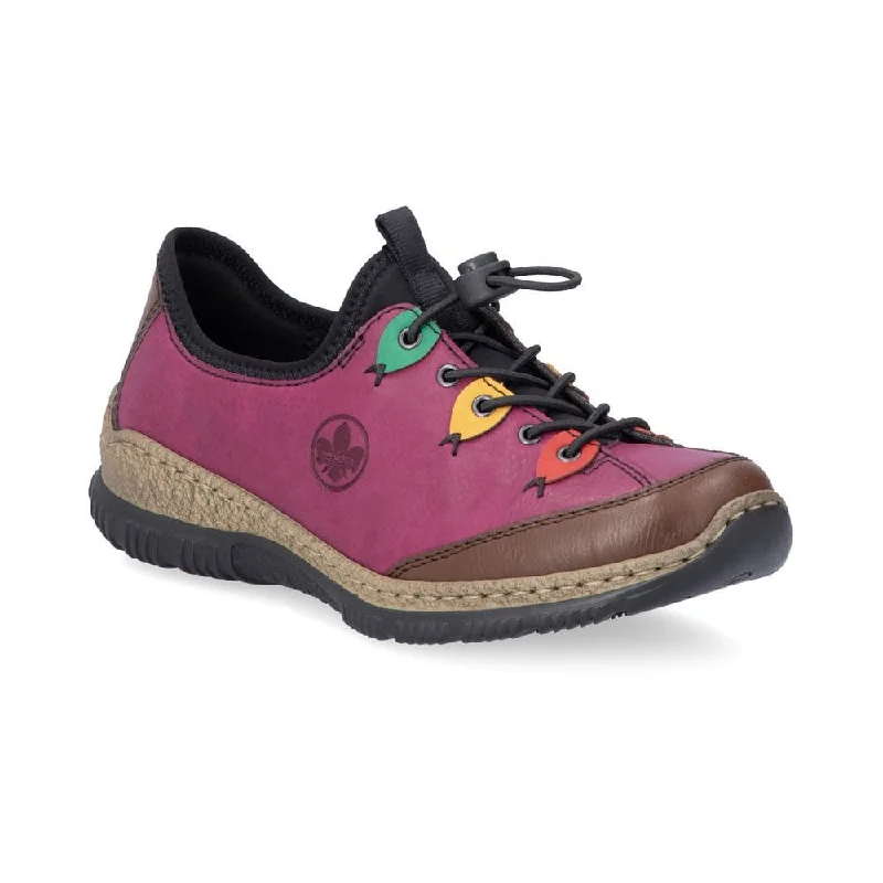 Comfortable Flats For Work Rieker N3271-30 Pink Toggle Lace